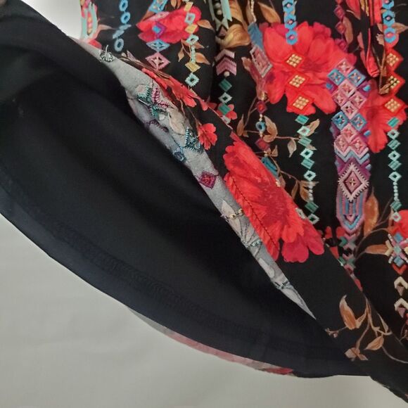 Savanna Jane Floral Boho Embroidered Mini Tunic Dress Shift Lined Womens L Tie - Picture 6 of 8